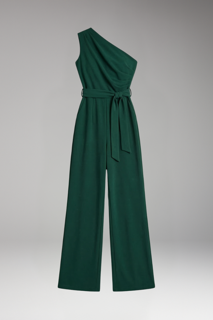 Women's Jumpsuit with One Shoulder and Waist Tie