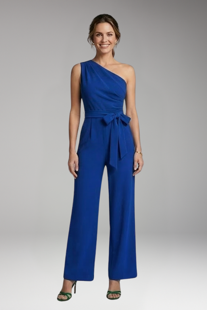 Women's Jumpsuit with One Shoulder and Waist Tie