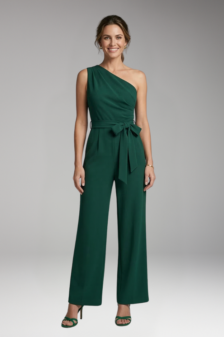 Women's Jumpsuit with One Shoulder and Waist Tie