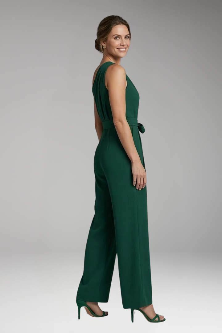 Women's Jumpsuit with One Shoulder and Waist Tie