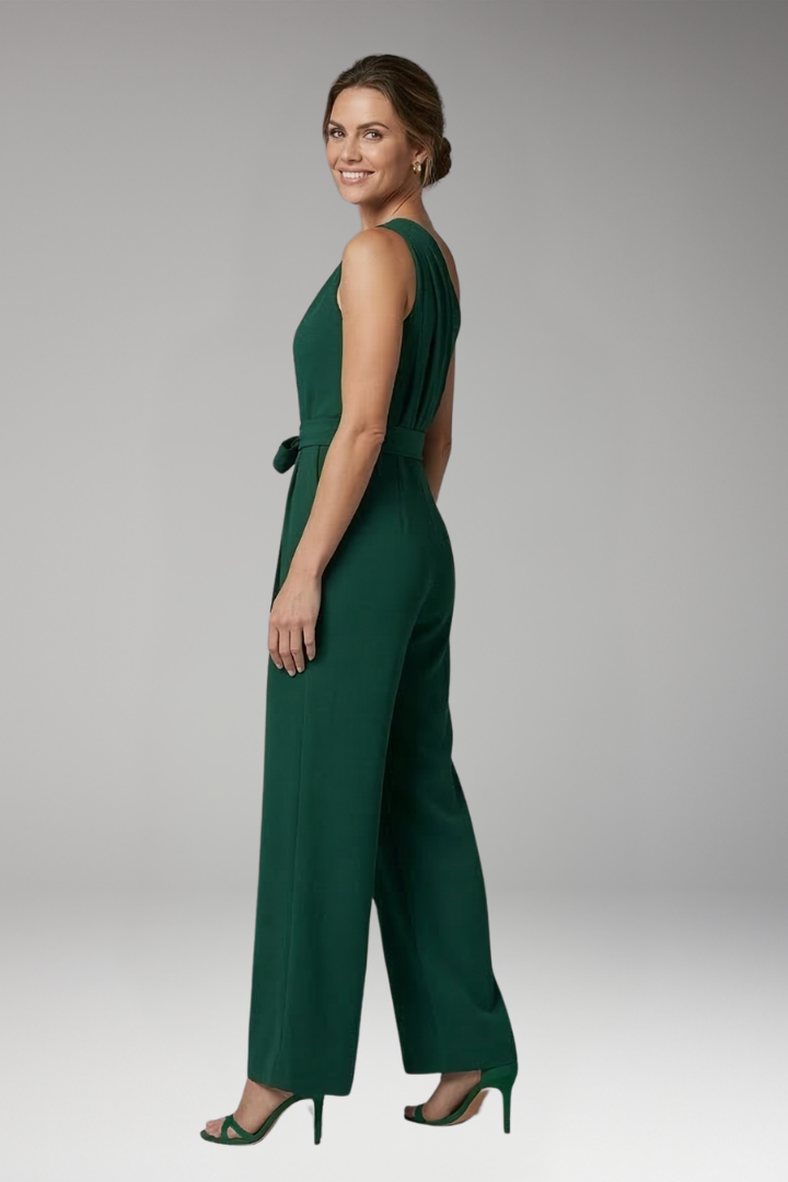 Women's Jumpsuit with One Shoulder and Waist Tie