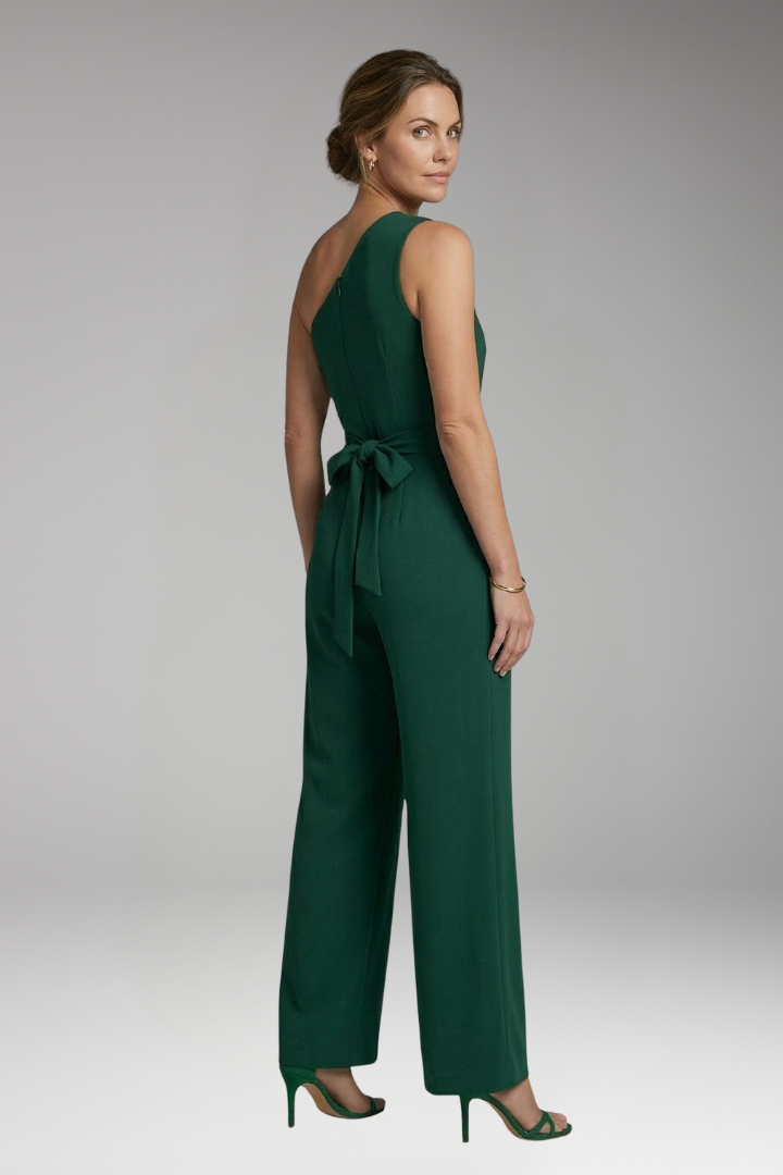 Women's Jumpsuit with One Shoulder and Waist Tie