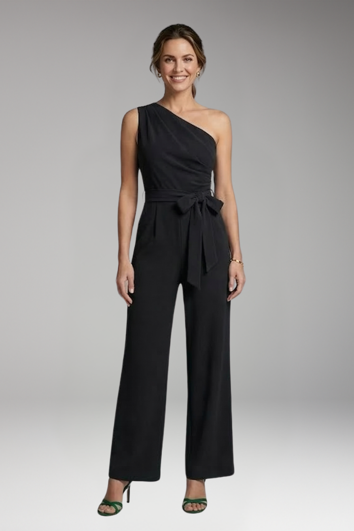 Women's Jumpsuit with One Shoulder and Waist Tie