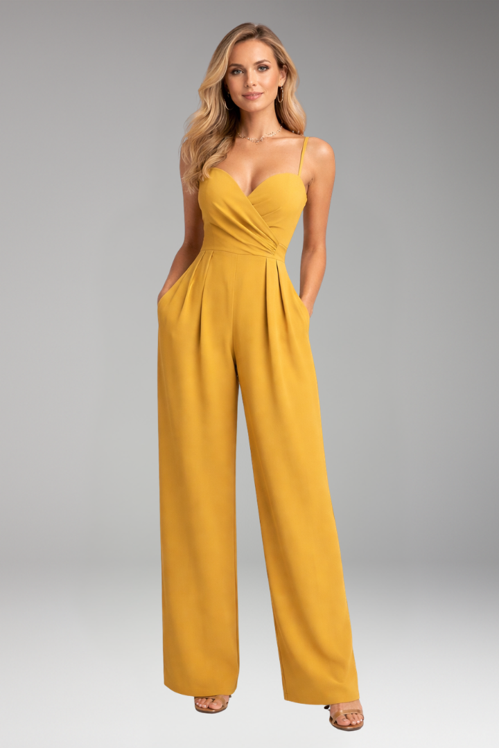 Women's Jumpsuit with Pleated Front and Wide Legs
