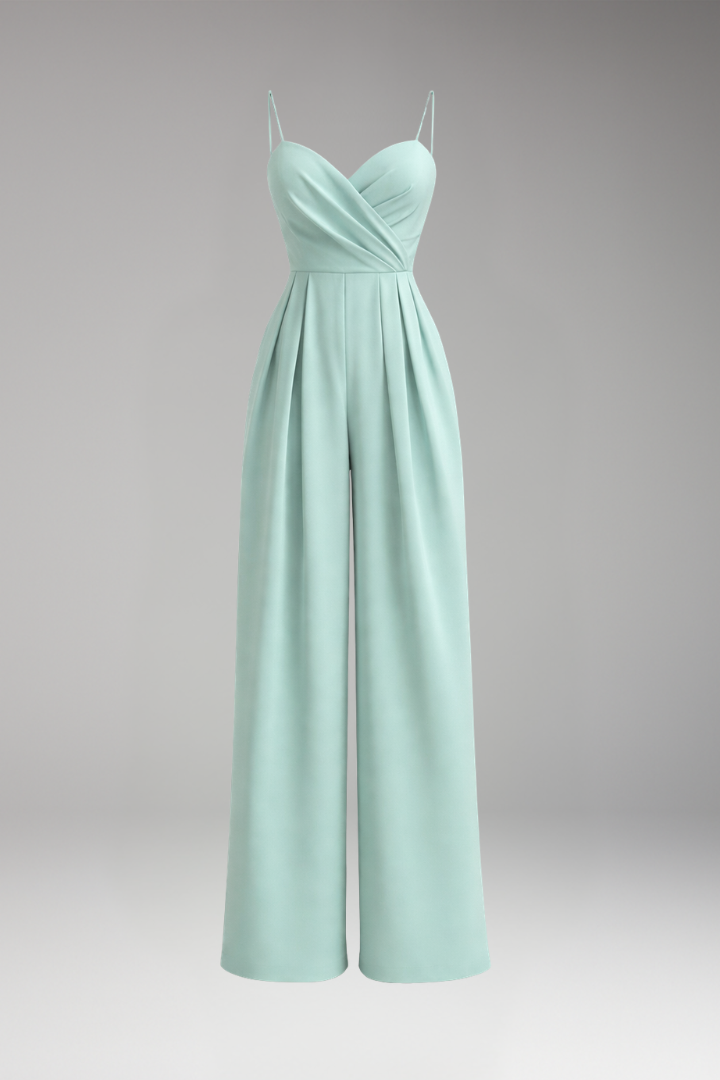 Women's Jumpsuit with Pleated Front and Wide Legs