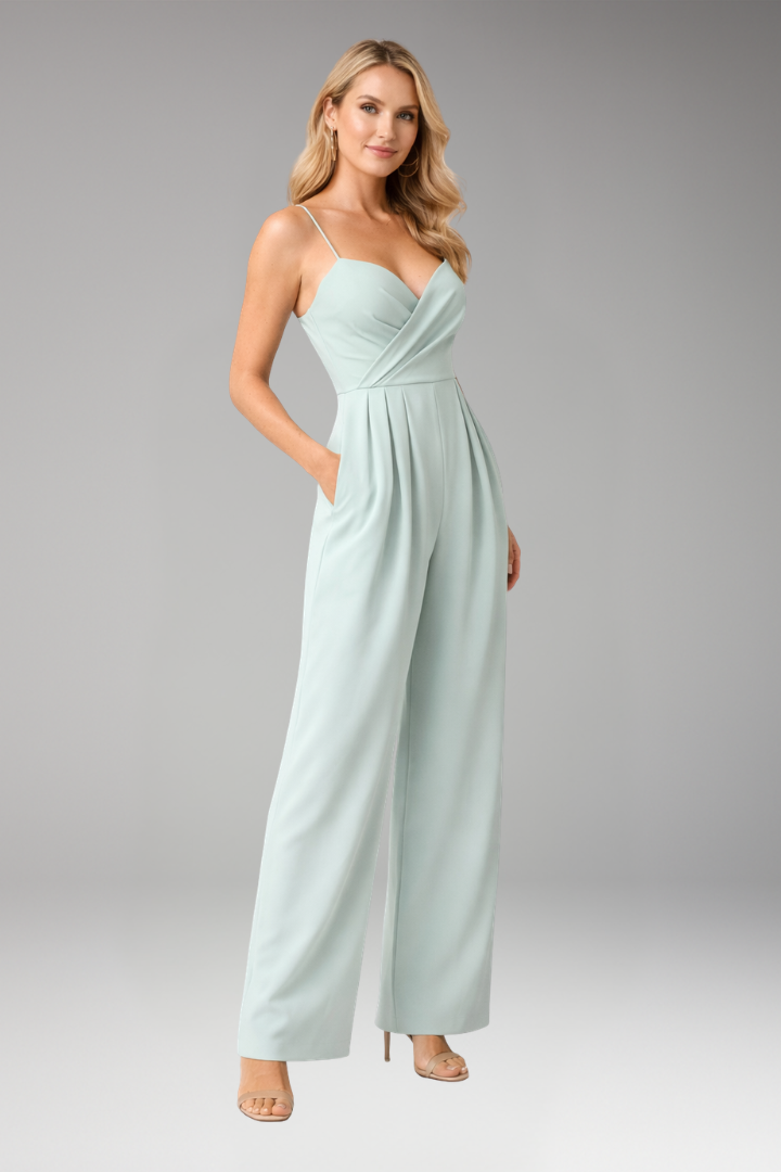 Women's Jumpsuit with Pleated Front and Wide Legs