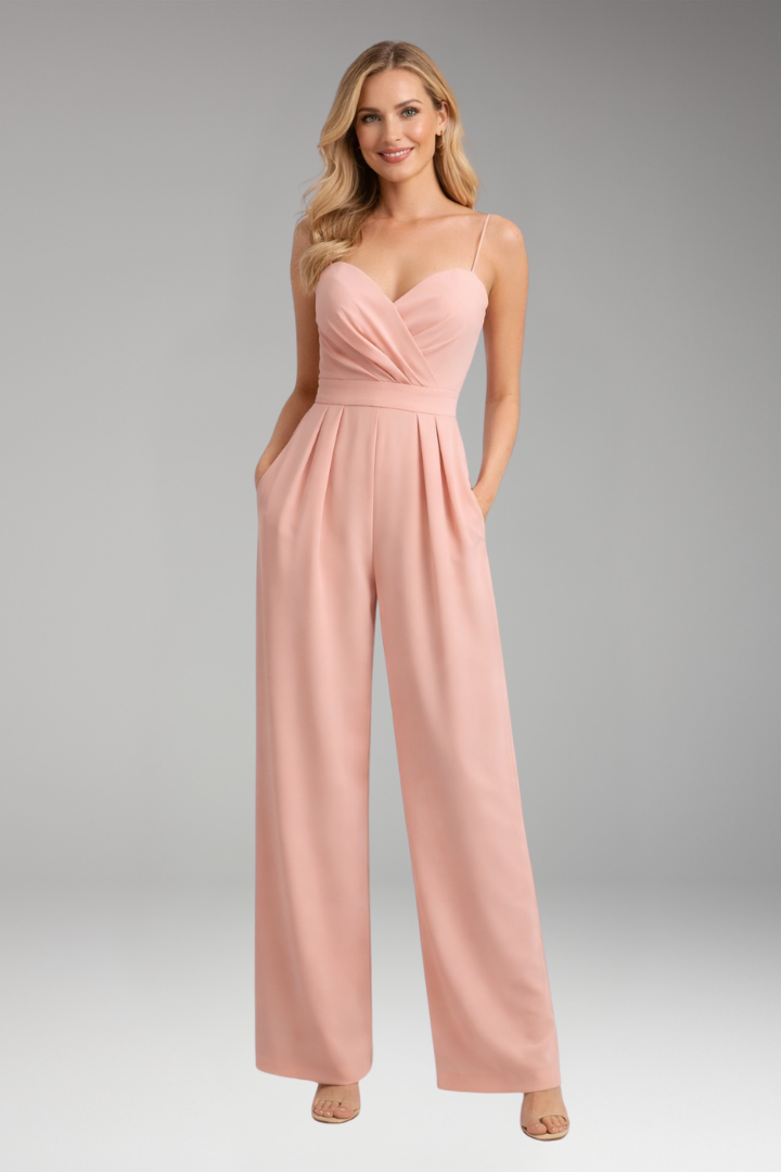 Women's Jumpsuit with Pleated Front and Wide Legs
