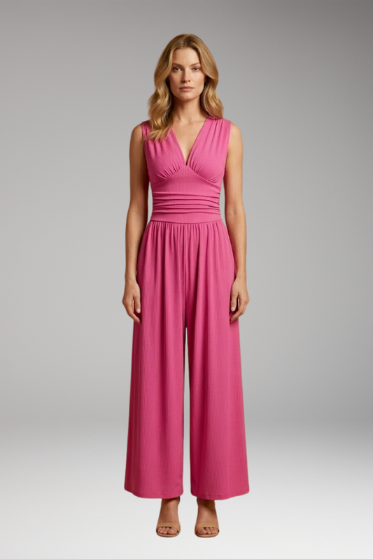 Women's Jumpsuit with Ribbed Surface and Wide Legs