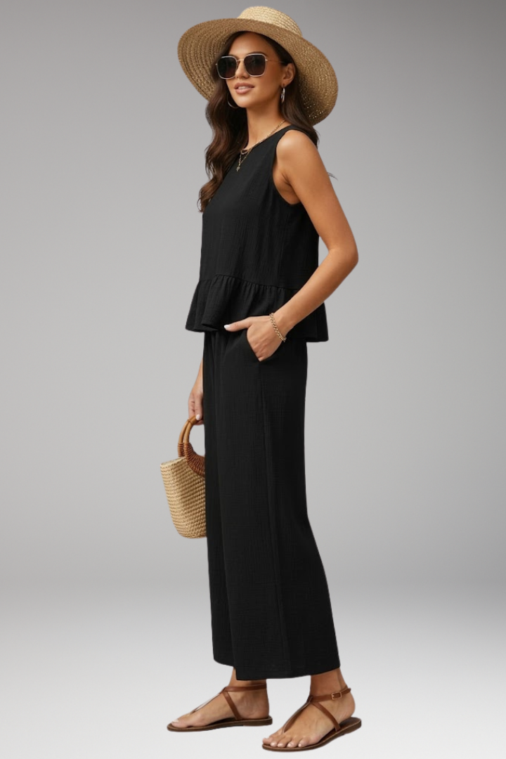 Women's Jumpsuit with Round Neck and Ruffle Hem