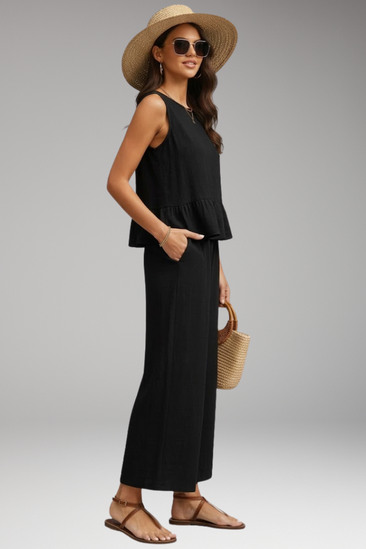 Women's Jumpsuit with Round Neck and Ruffle Hem
