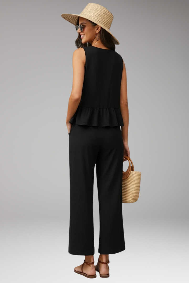 Women's Jumpsuit with Round Neck and Ruffle Hem