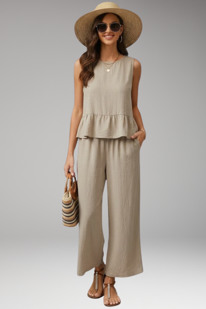 Women's Jumpsuit with Round Neck and Ruffle Hem