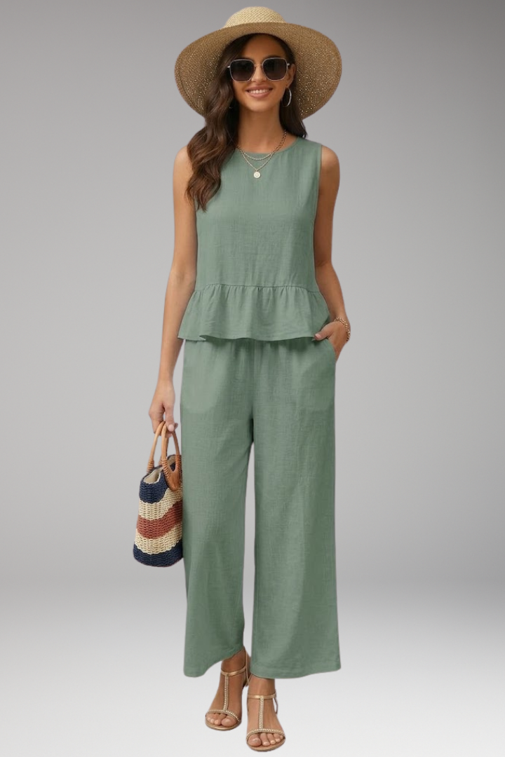 Women's Jumpsuit with Round Neck and Ruffle Hem