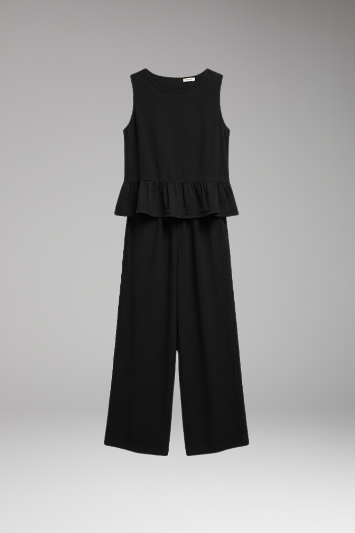 Women's Jumpsuit with Round Neck and Ruffle Hem