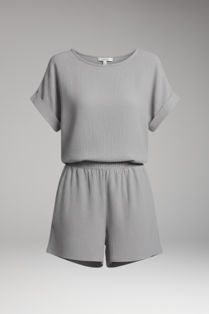 Women's Jumpsuit with Round Neck and Short Sleeves