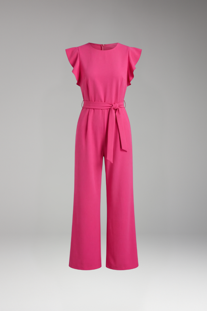 Women's Jumpsuit with Ruffle Sleeves and Waist Tie