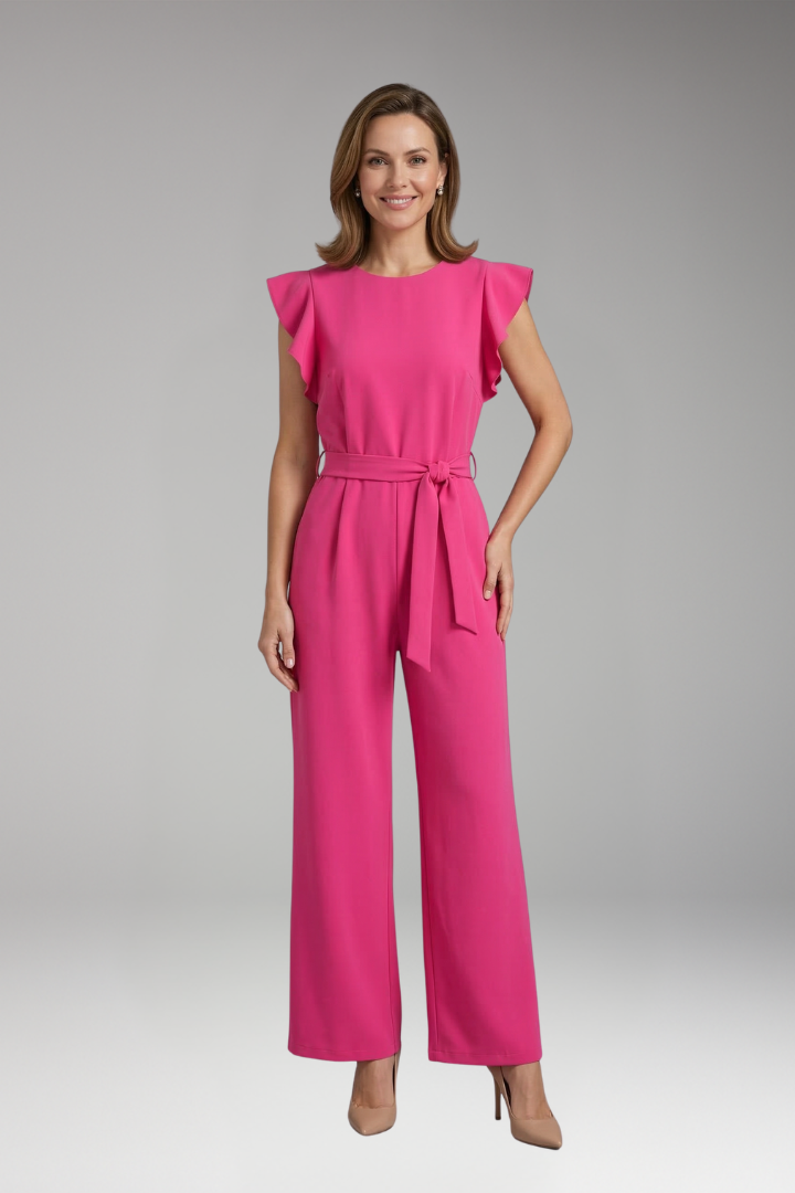 Women's Jumpsuit with Ruffle Sleeves and Waist Tie