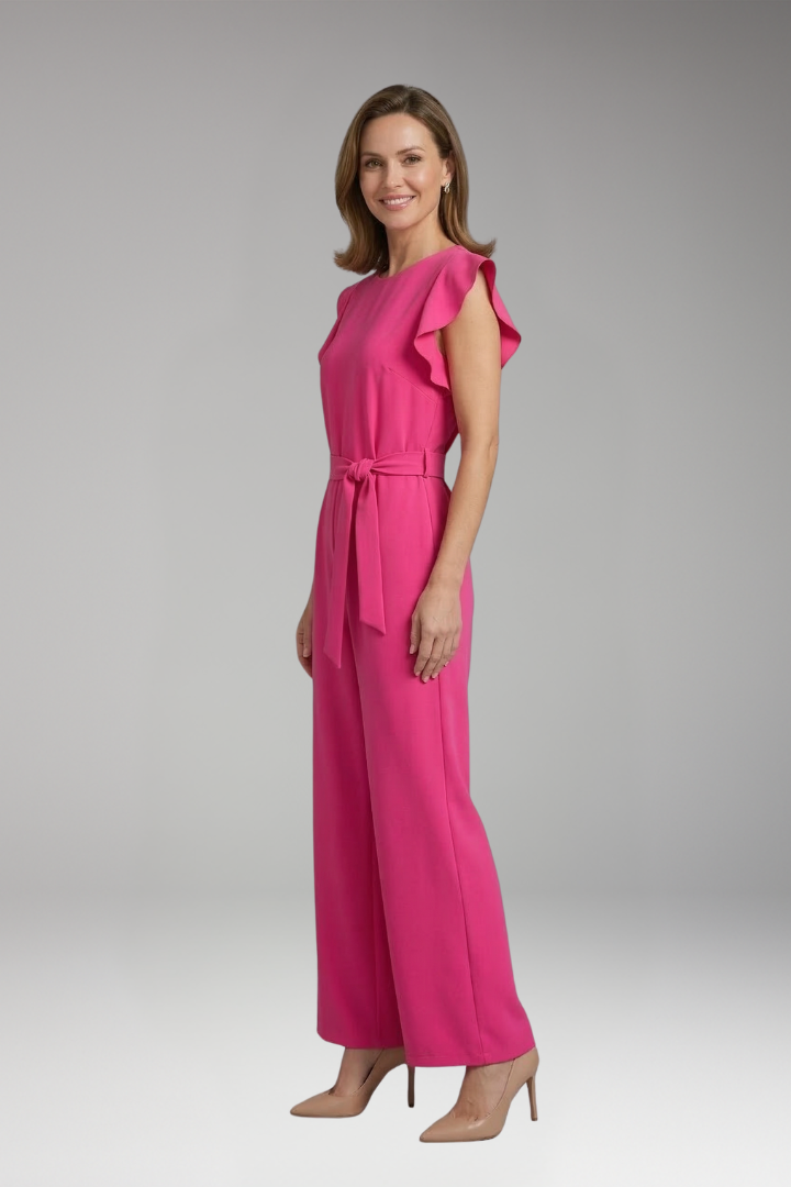 Women's Jumpsuit with Ruffle Sleeves and Waist Tie