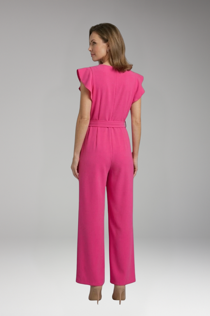 Women's Jumpsuit with Ruffle Sleeves and Waist Tie