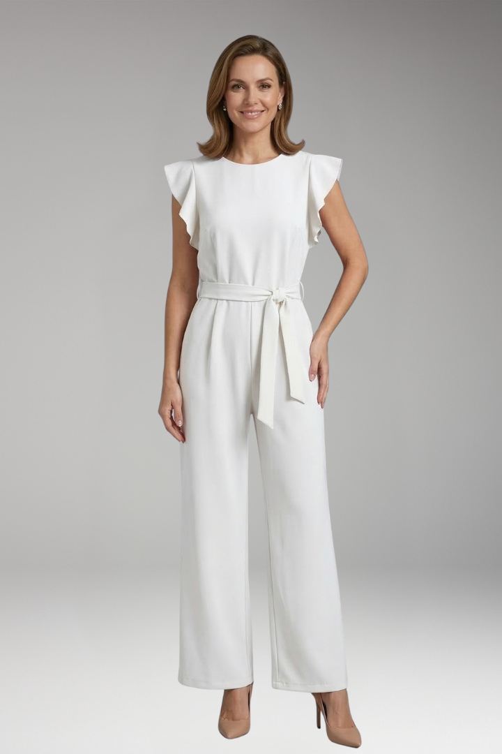 Women's Jumpsuit with Ruffle Sleeves and Waist Tie