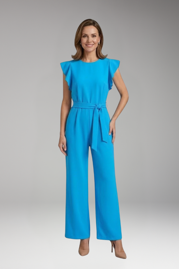 Women's Jumpsuit with Ruffle Sleeves and Waist Tie