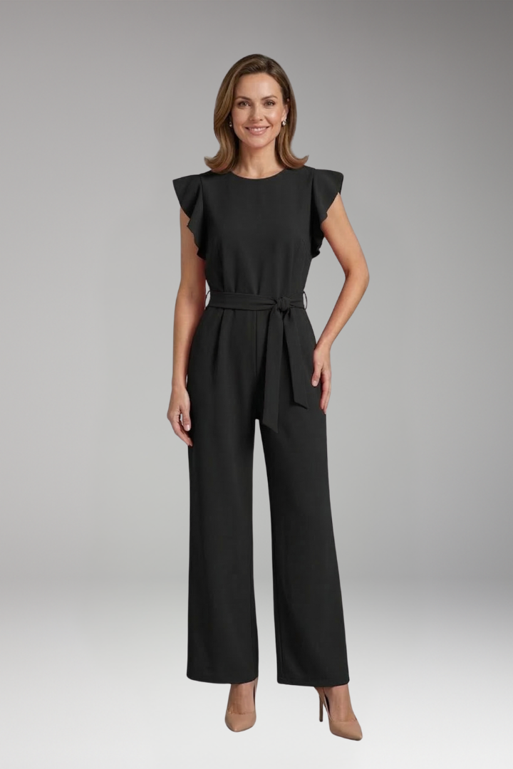 Women's Jumpsuit with Ruffle Sleeves and Waist Tie