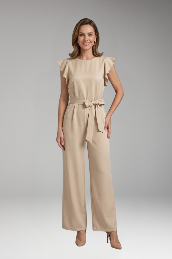 Women's Jumpsuit with Ruffle Sleeves and Waist Tie