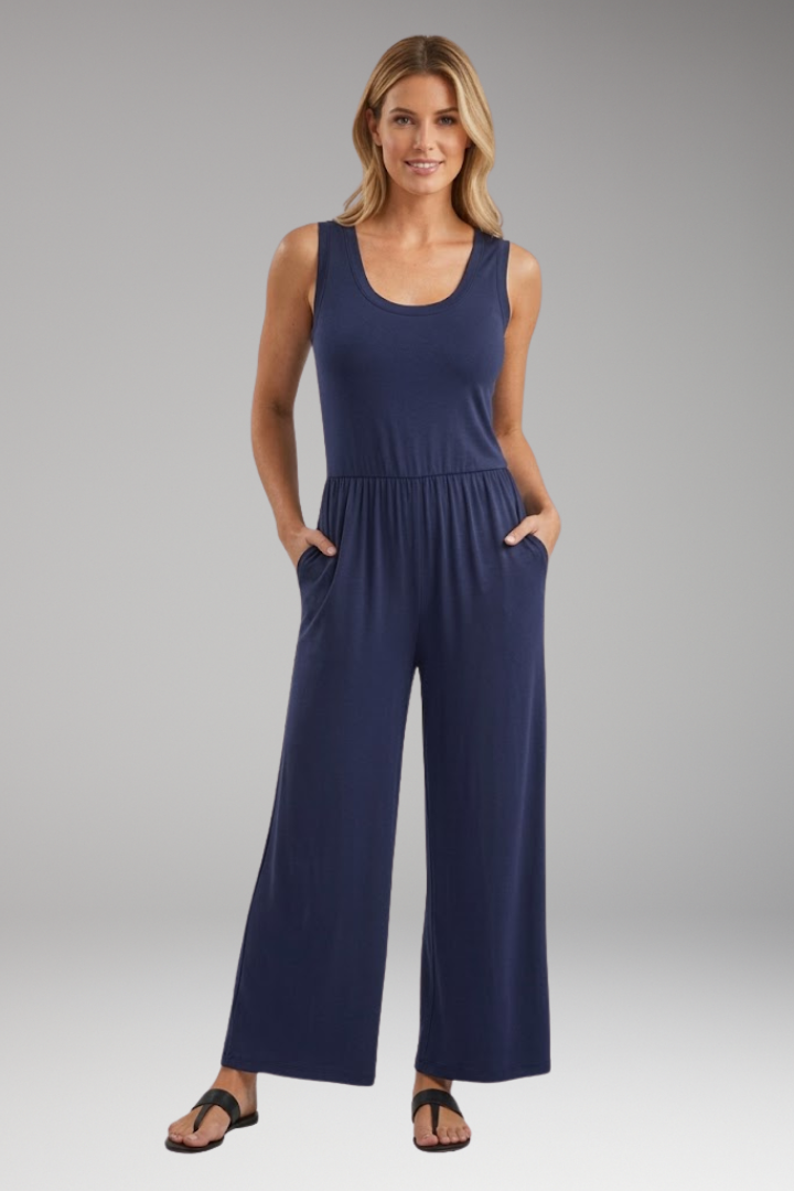 Women's Jumpsuit with Scoop Neck and Wide Legs