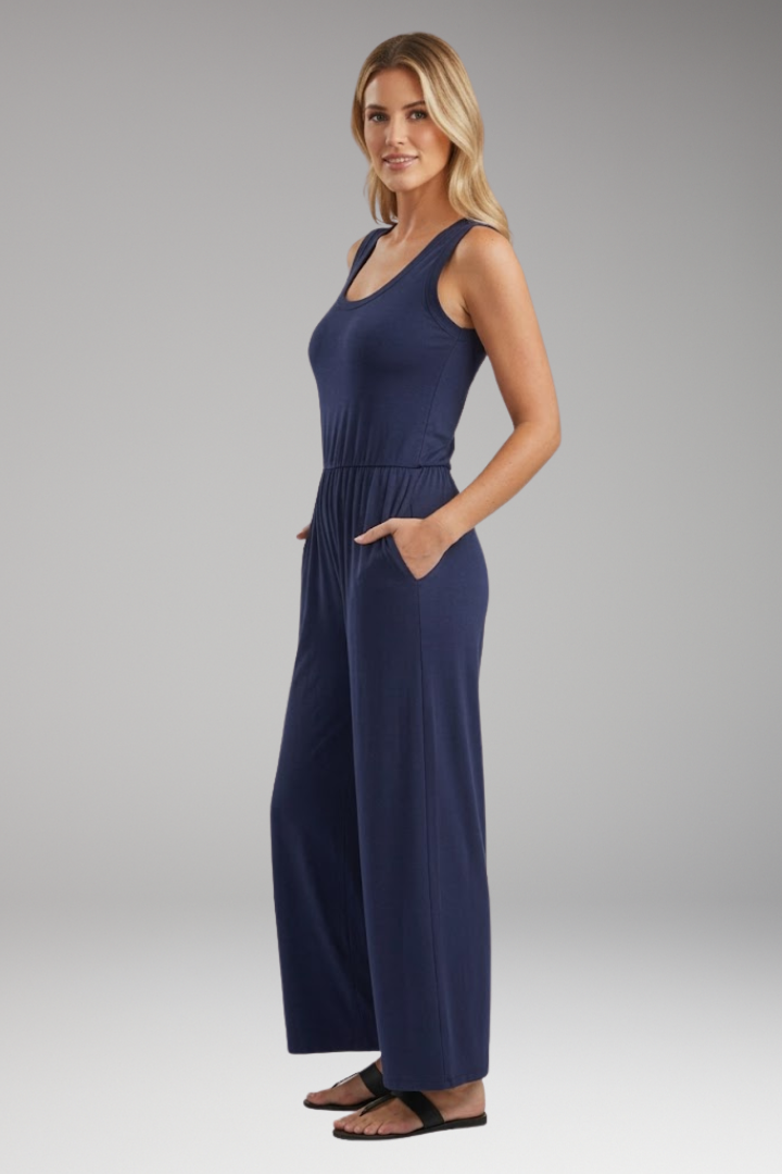 Women's Jumpsuit with Scoop Neck and Wide Legs