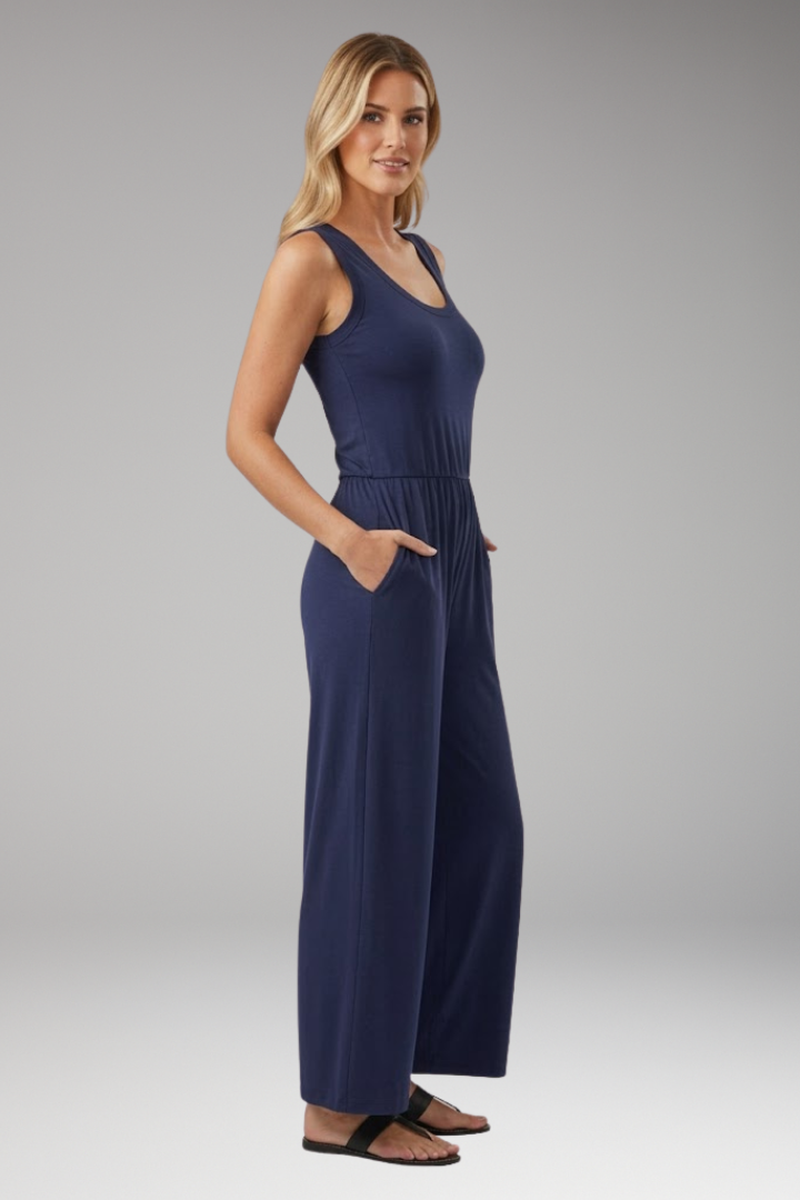 Women's Jumpsuit with Scoop Neck and Wide Legs