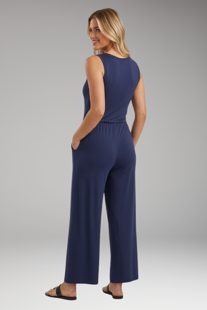 Women's Jumpsuit with Scoop Neck and Wide Legs