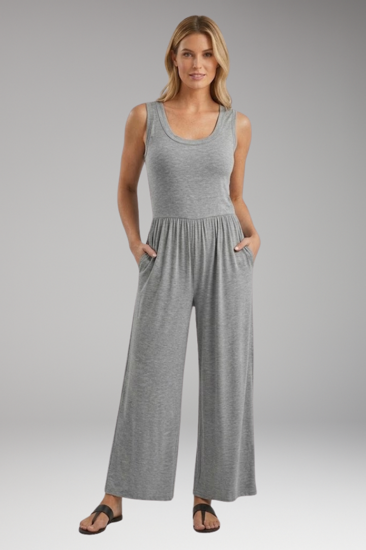 Women's Jumpsuit with Scoop Neck and Wide Legs