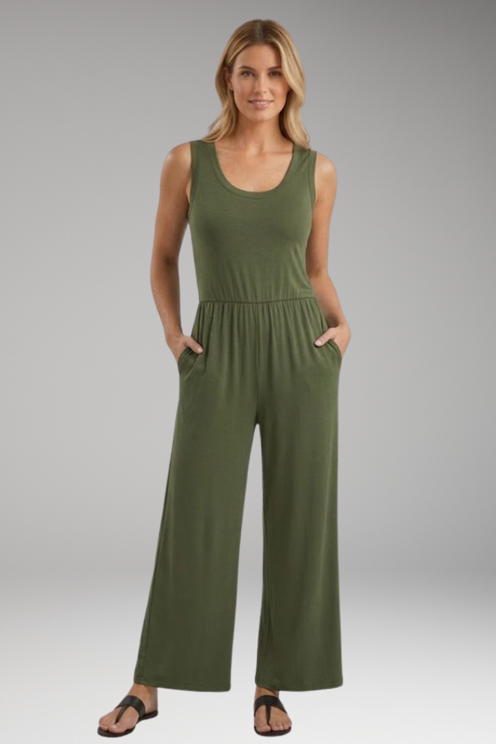 Women's Jumpsuit with Scoop Neck and Wide Legs