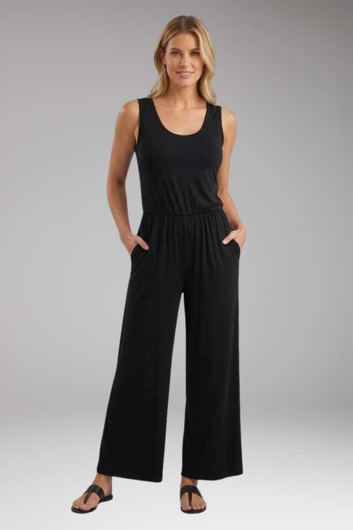 Women's Jumpsuit with Scoop Neck and Wide Legs