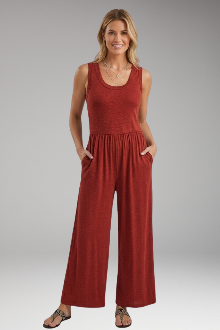 Women's Jumpsuit with Scoop Neck and Wide Legs