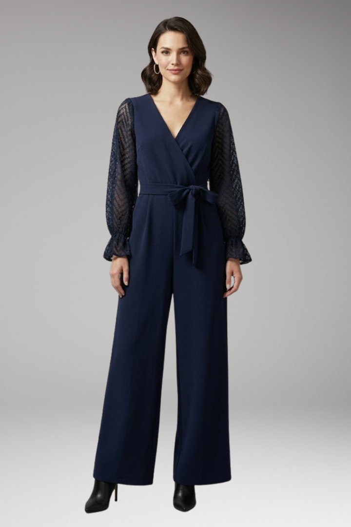 Women's Jumpsuit with Semi-Transparent Long Sleeves