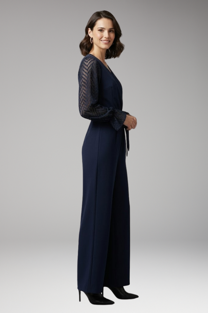 Women's Jumpsuit with Semi-Transparent Long Sleeves