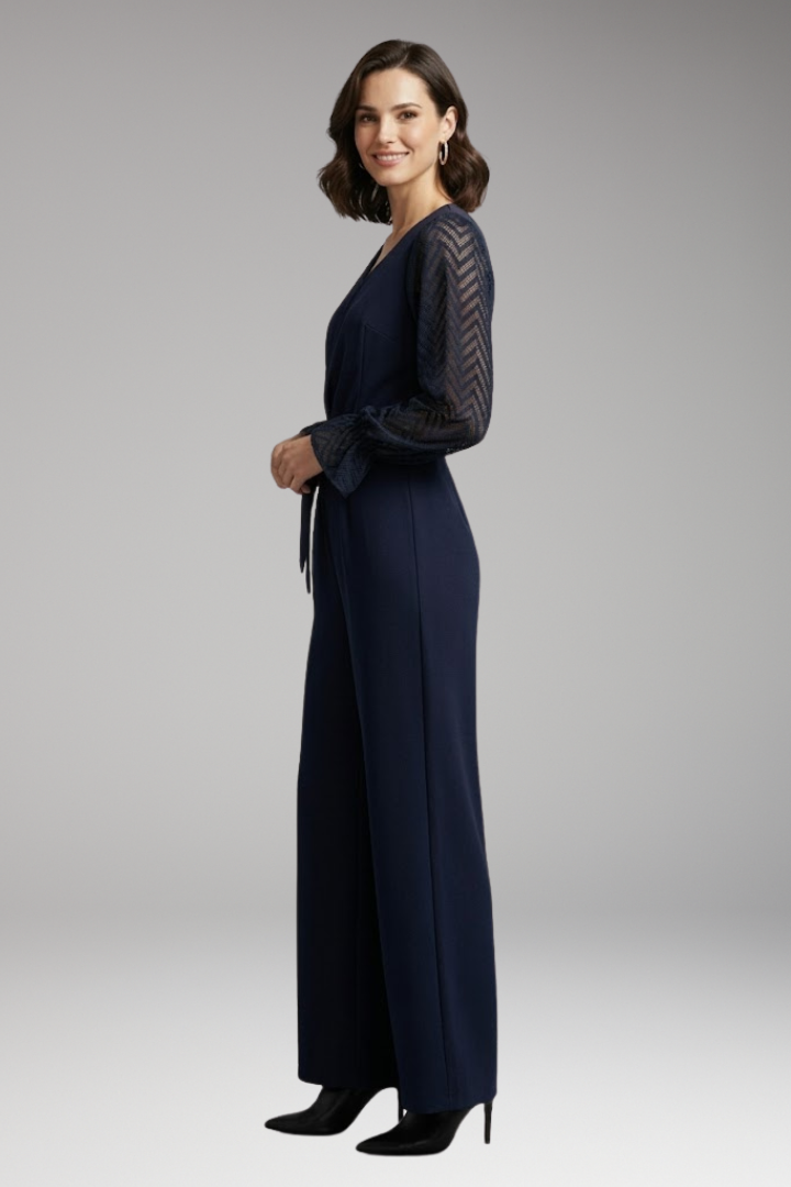 Women's Jumpsuit with Semi-Transparent Long Sleeves