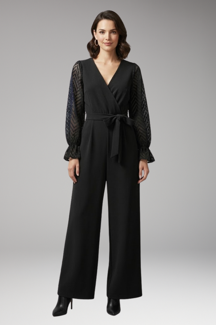 Women's Jumpsuit with Semi-Transparent Long Sleeves