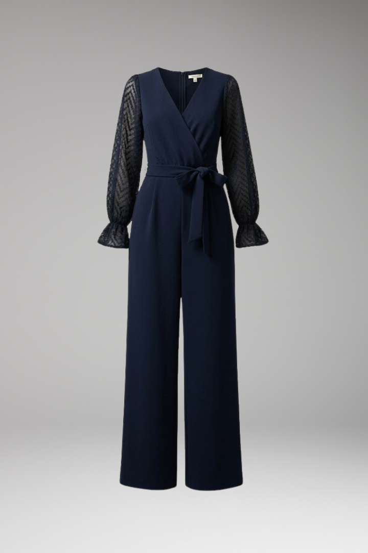 Women's Jumpsuit with Semi-Transparent Long Sleeves