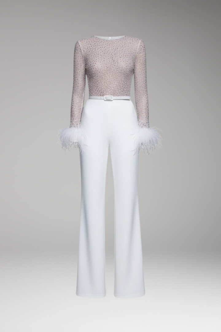 Women's Jumpsuit with Sequin Embellished Top and Belt