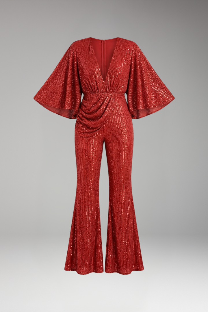 Women's Jumpsuit with Sequin Surface and Flared Legs