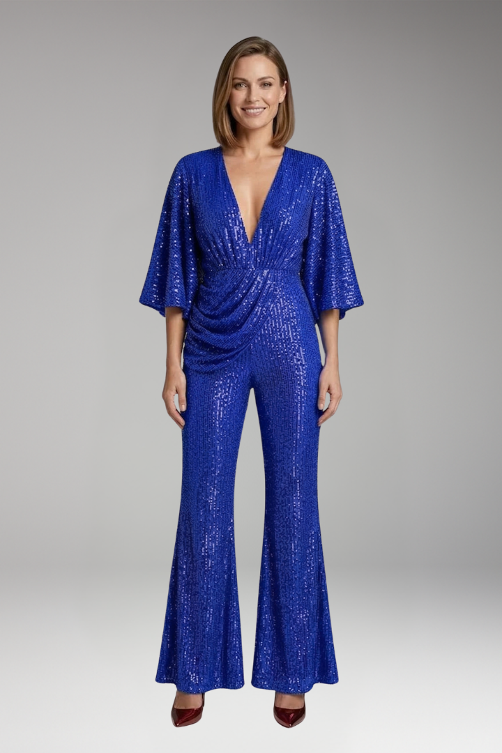 Women's Jumpsuit with Sequin Surface and Flared Legs