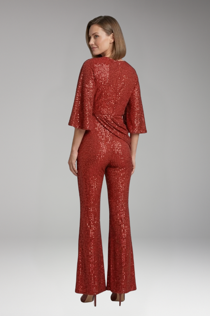 Women's Jumpsuit with Sequin Surface and Flared Legs