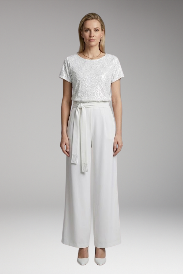 Women's Jumpsuit with Sequin Top and Waist Belt