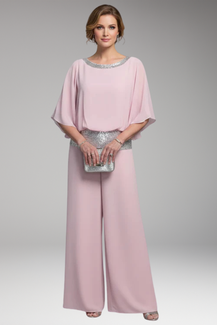 Women's Jumpsuit with Sequin Trim and Wide Legs