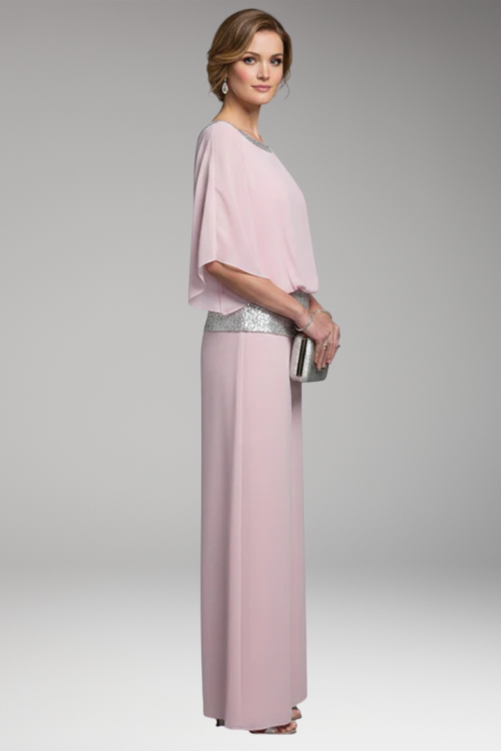 Women's Jumpsuit with Sequin Trim and Wide Legs