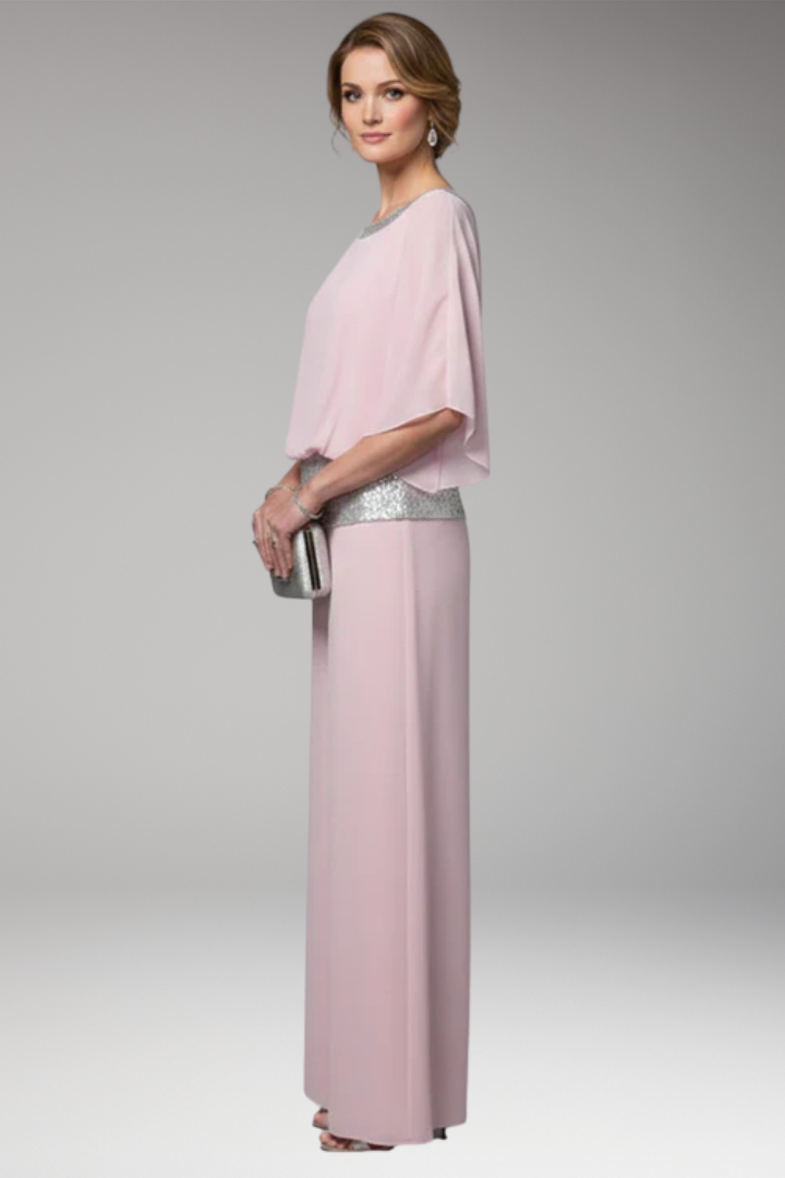Women's Jumpsuit with Sequin Trim and Wide Legs