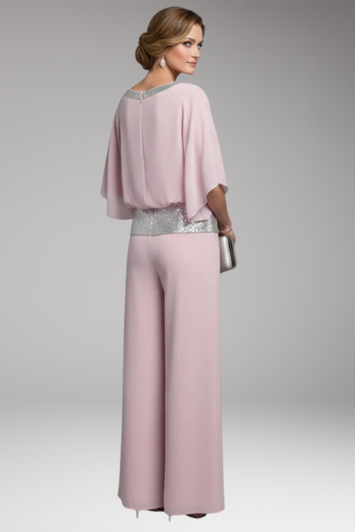 Women's Jumpsuit with Sequin Trim and Wide Legs