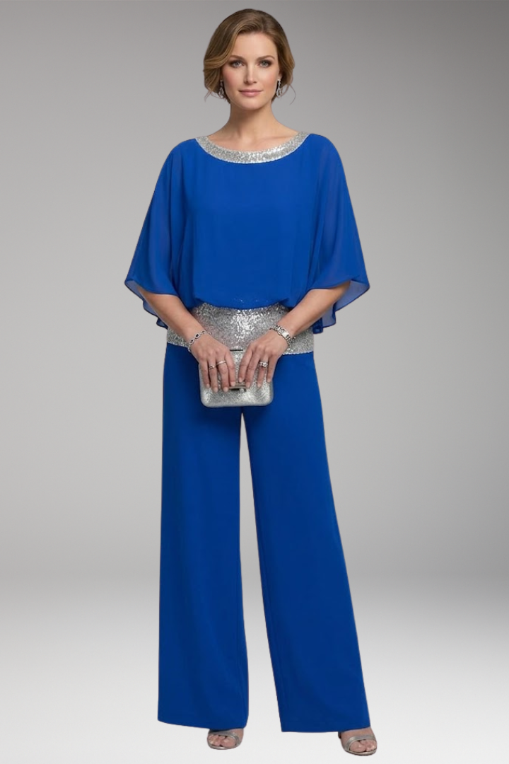 Women's Jumpsuit with Sequin Trim and Wide Legs